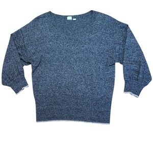 Gap Fine‎ Merino Wool Blend Cropped Sweater 3/4 Sleeves Black White Marbled Sz S